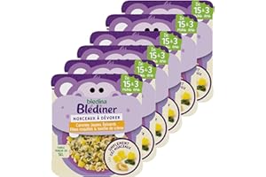 Blédina Morceaux à Dévorer - Petits Plats Bébé - Carottes Jaunes Epinards Pates Coquilles & Touche de Crème - Dès 15 Mois - Le Pack de 6 Plats de 200g