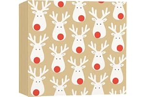 Glick Luxury Christmas Napkins, Pack 20, 3 Ply, Terrific Reindeer Kraft, Fully Recyclable, 33 x 33 cm When Opened, White, Beige & Red