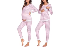 Ekouaer Pigiama Donna Premaman Pigiami maternità Invernali Manica Lunga Due Pezzi Abbigliamento da Notte Morbido, S-XXL