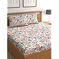 LOOMLYFE 300 TC Cotton Feel Glace Cotton Elastic Fitted Printed King Size Double Bed Bedsheet with 2 Pillow Covers Fits Upto 8 inches Mattress, Size- 72X78 Inches, Pinkflowers