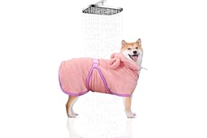 WUFANC Albornoz para Perro, Albornoz para Mascotas, Ropa para Perros y Gatos con Capucha, Toalla para Perro, súper Absorbente y de Secado rápido, Rosa Suave, Cinco tamaños (S)