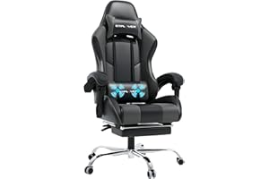 GTPLAYER Gaming Chair, Computer Chair with Footrest and Lumbar Support, Height Adjustable Gaming Chair with 360°-Swivel Seat and Headrest for Office or Gaming Black