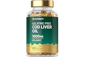 HORBÄACH Cod Liver Oil Gelatine Free 1000mg | 120 Capsules | High Strength Supplement with Vitamin A, D and Omega 3 DHA/EPA | Suitable for Pescatarians | by Horbaach