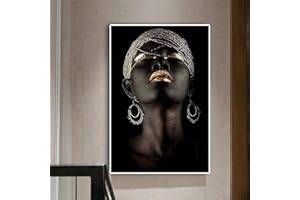 LXTOPN Poster da donna africana su tela, tela astratta, nero, oro, Africa, donna, modello artistico, per soggiorno, decorazione da parete, senza cornice (50 x 70 cm)