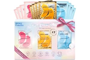 GRACE & STELLA Patch Occhi (12 Paia, Oro, Blu e Rosa) – Patch Occhiaie e Borse, Rughe e Riduce Gonfiori – Maschera Contorno Occhi Occhiaie in Gel Vegan, Non Testata Sugli Animali – Eye Mask by grace&stella