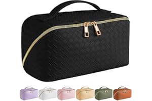 SFXULIX Kosmetyczka podróżna o dużej pojemności – torba na przybory do makijażu, wodoodporna kosmetyczka ze skóry PU, damska przenośna podróżna kosmetyczka z uchwytem i przegrodą, płaska torba do