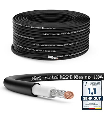 Koscom Solarkabel 6mm² - 50 M, Rot, H1Z2Z2-K, Für Photovoltaikanlagen, Direkt Erdverlegbar, TÜV-zertifiziert, UV-beständig