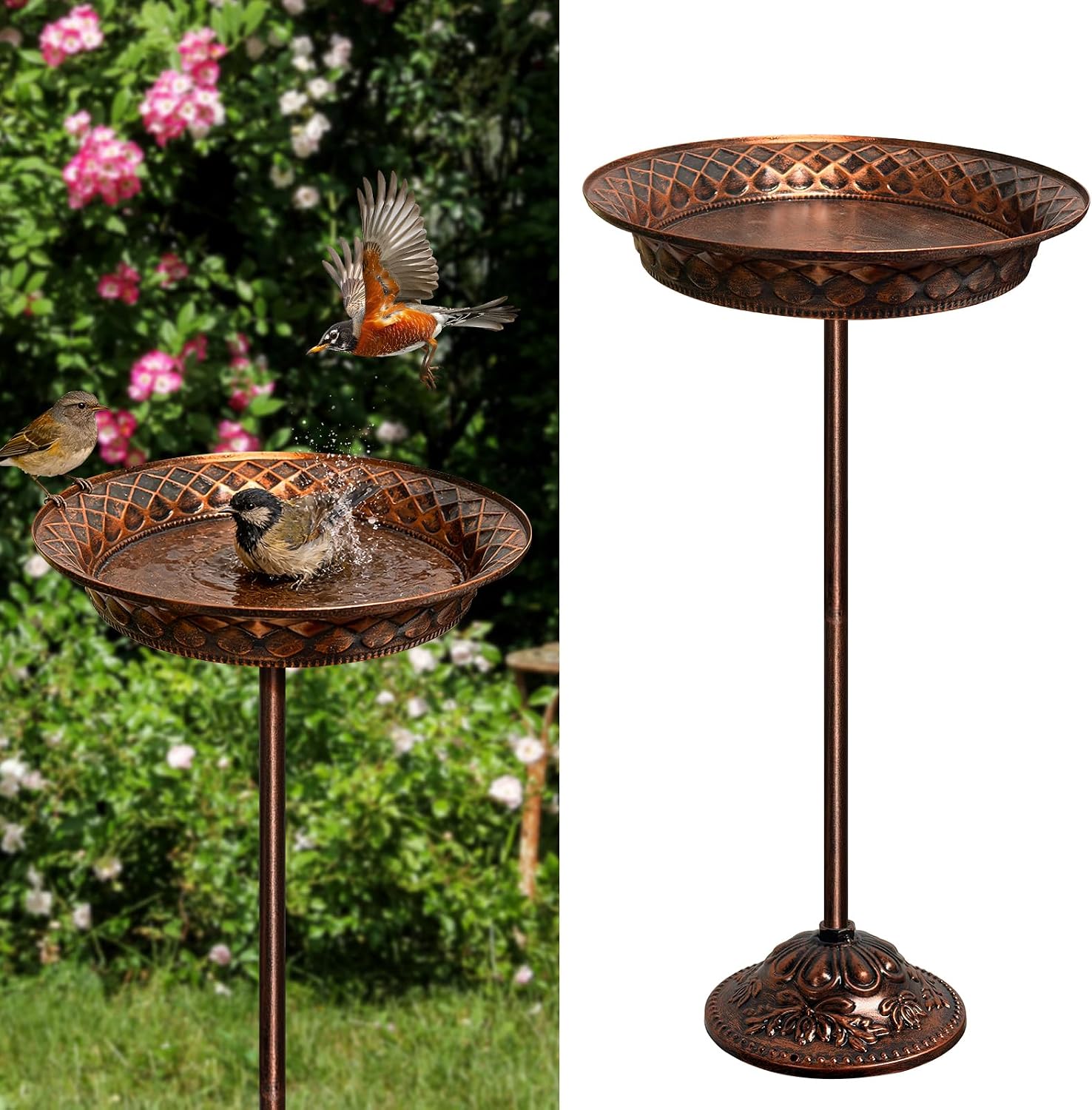 Bebedero Pajaros, Bañera para Pajaros, 70 x 27 cm, Comedero Pajaros Exterior, Comederos para Pajaros, Bird Feeder, Bañeras y Soportes Vintage, Exteriores, Jardín, Patio, Base Mejorada