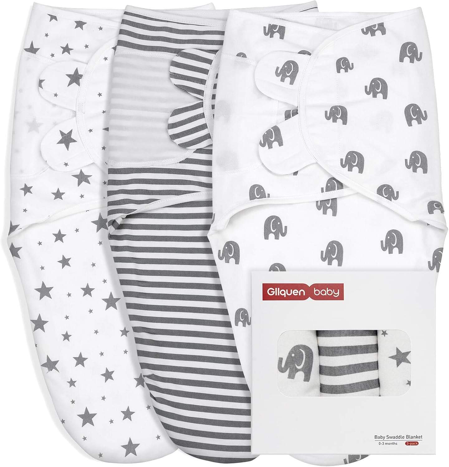 GLLQUEN BABY Baby Swaddle Wraps for 0-3 Months Newborn,Oeko-tex100,100% Breathable Organic Cotton Fabric Swadding Blankets,3 Pack(New Grey)