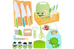 HIQIKU Kindermesser - 26 Teiliges Kinder Sicherheit Messer Set zum Kochen oder Schneiden von Obst Brot mit Schneidebrett, Kinderschere, Schäler und Brotausstecher etc - Perfektes Geburtstag für Kinder küchen