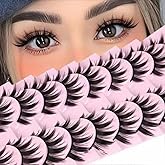 SIVZUMO 10 Pairs Manga Lashes Natural Look Wispy Spiky Lashes Asian 3D False Eyelashes Cross Anime Lashes Looks Like A Cluste