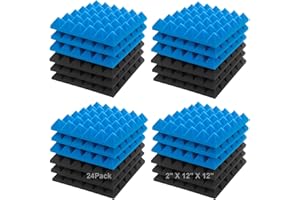 Jber - Panneaux acoustiques de forme pyramide en mousse - 5,1 x 30,5 x 30,5 cm - Pour studio et insonorisation - Bleu et noir - Lot de 24