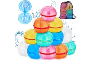 Starnearby Reusable Water Balloons, 12pcs Water Bombs Toys Include Storage Mesh Bag, 2024 New Donut Style Water Balloon Self Sealing, Summer Pool Toys Reusable Water Play Bombs for Kids Outdoor