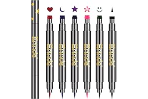 Erinde Delineador de Ojos con Sellos - Eyeliner de Colores Waterproof - Set de 6 Lápices con Estampados de Corazón - Maquillaje de Ojos para Fiesta