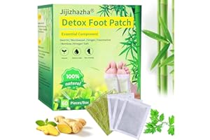 JIJIZHAZHA 60 Pcs Natural Ingredients Detox Foot Patches,Organic Bamboo Vinegar Detox Foot Pads Improves Sleep Quality, Easy to Use(Extra Socks)