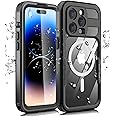 Ezanmull iPhone 14 Pro Waterproof Case, with Built-in Screen Protector Dustproof Shockproof DropProof Case, Rugged Full Body Underwater Protective Cover for iPhone 14 Pro 6.1" - Clear/Black