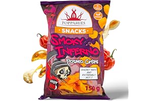 Poppamies Snacks Smoky Inferno Potatischips potatischips med habanero chilismak - Glutenfri, Vegansk - 4/5 Kryddig - 150g