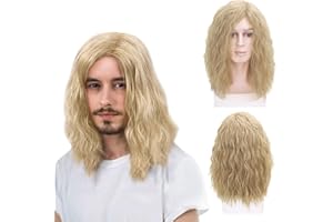 TSHAOUN Perruque Longue Ondulées Blond pour Hommes Fête Usage Quotidien Postiche, Punk Popstar Blond Perruque Hommes Partie Centrale Perruques de Cheveux pour Halloween Carnaval Déguisement (Blond)