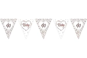 Anniversary House Pack of 1 Ruby Anniversary Paper Flag Bunting, Paper, Ruby Wedding Anniversary Decorations, 40th Wedding Anniversary, Happy 40th Anniversary Decoration, Party Banner, 11 Flags, J069