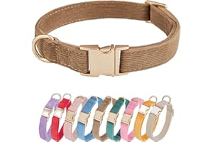 Petiry Soft Dog Collar with Safety Metal Buckle Adjustable Durable Comfort Velvet Corduroy Dog Collars for Medium Dogs,Brown,Neck 31-49cm