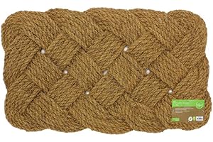 JVL 45 x 75 cm Natural Coir Hand Made Indoor Outdoor Knotted Rope Door Floor Mat, Brown