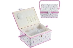BREEZENEST Sewing Box with Removable Tray – Portable Sewing Boxes for Crafts, Quilting & Scrapbooking, Magnetic Closure, Wooden Storage Box 24 x 17.5 x 13 cm for Home & Travel (Purple)