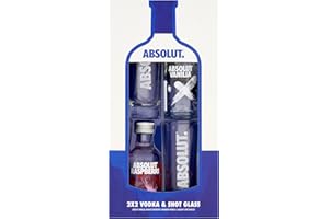 Absolut Vodka Gift Set - Contains 1x50ml Vanilla Vodka, 1x50ml Raspberry Vodka Miniatures, 40% ABV with 2 x Vodka Shots Glasses - Christmas Vodka Gifts, Stocking Filler, by Blue Tree Gifts