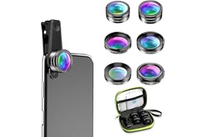 Textiluxe Objetivo para movil 6 en 1,Lente Macro para movi,Objetivo Ojo de pez de 205°,Gran Angular de 140°,Lente Macro(25x)+Filtro de Estrella,CPL para iPhone Samsung y la mayoría desmartphones