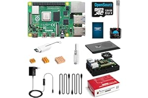 OpenSourz Raspberry Pi 4 Modèle B, 4Go RAM+128Go Carte Mémoire, Boîtier PC/ABS, Dissipateur Thermique, Ventilateur de Refroidissement, Alimentation USB-C 5V/3A avec Interrupteur, Câble HDMI