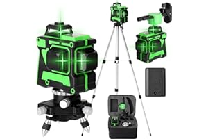 Nivel Laser Autonivelante (± 3°) Verde Geevorks 3D 12 Líneas Nivelador Cruzada Profesional 3x360 360 Grados Horizontales Verticales, 1 batería