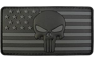 LEGEEON ALL BLACK Punisher American Flag Morale Tactical PVC Rubber Touch Fastener Patch