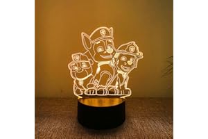 Deluisho Paw Dog Nachtlicht für Kinder, 3D LED Nachttischlampe, Dog Patrol Lampe, Fernbedienung 16 Farben Farbwechsel Dimmbar Mit Touch-Schalter, Dimmbares Visuelles 3D-Nachtlicht