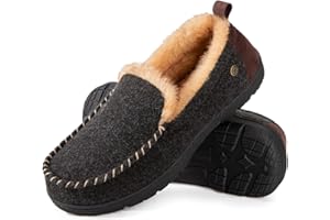 HomeTop Men's Classic Moccasin Slippers Comfy Fuzzy Warm Memory Foam Indoor House Shoes