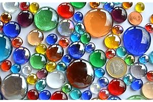 Pépites de verre multicolores 176 g en 3 différentestailles - 1-3 cm - Environ 66 pierres mosaïques de décoration