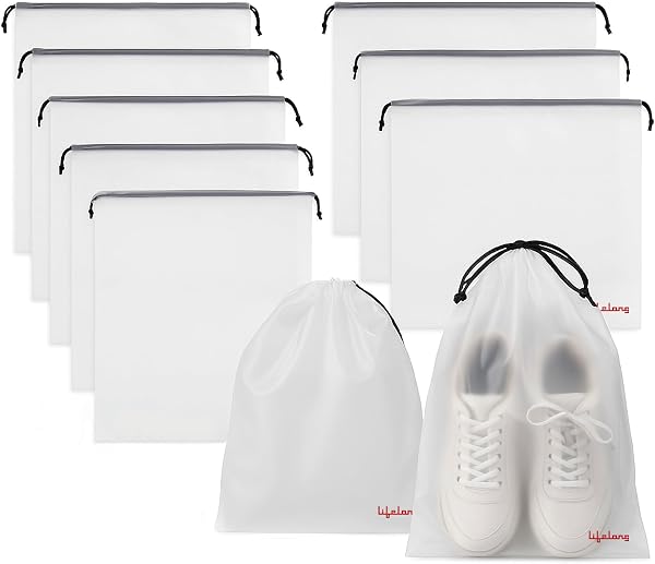 Lifelong Shoe Bags for Travel, Drawstring Travel Shoe Bags for Packing, Dustproof Portable Travel Shoe Storage Bag for Men and Women, Clear, Large, 10 Pack