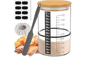 TOABOA 7 Stück Sauerteig Starter set 900ml Sauerteig Glas mit Deckel, Etikettenpapier, Silikonspatel, Temperaturtestpapier, Verstellbarer Elastischer Stoffbezug Sourdough Starter Kit für Gärung Lagerung