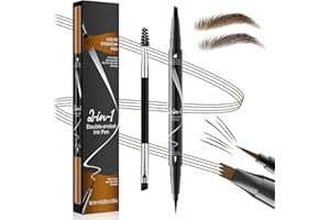 RUICEN Eyebrow Pen, Eyebrow Pencil 2-in-1 Dual-Ended Microblading Eyebrow Pen with 4-Fork-Tip & Precise Brush-Tip Create Natural Hair Like Strokes, Waterproof Eyebrow Pencil for All-Day-Wear, Light Brown