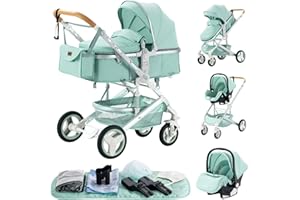 GLOKID Kinderwagen 3 in 1,Reisesysteme, Buggy mit Umkehrbarem Zwei-Wege-Schub,Babywanne Buggy&Sportsitz,Voll-Gummireifen,Mit Einem Klick Zusammenklappbarer,Zubehör,Tragbarer (LQL H530 Grün)