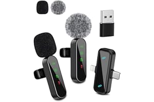BAYANBULU Wireless Mini Lavalier Lapel Microphone for iPhone iPad & Android Phone, 2 in 1 Lapel Mic for Video Recording- Clip on Dual Mics with Noise Reduction for Video YouTube Tiktok Podcast Vlogging(2 Pack)