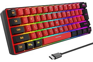 ‎SNPURDIRI Snpurdiri 60% kabelgebundene, mechanisches Gefühl, kleine Mini-Gaming-Tastatur, tragbare kompakte RGB-Tastatur für PC, Mac, Office, Gaming (61 Tasten, Schwarz-Rot)