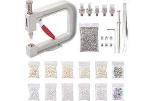 Cheriswelry Pearl Setting Rivet Fixing Machine Tool Kit - 590pcs 5 Size Acrylic Round Beads, Tweezers, DIY Manual Pearl Rivet Button Making Tools for Clothes, Shoes, Hats