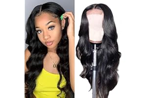 YLEGANT Pelucas Mujer Pelo Natural Humano 4x4 Body Wave Lace Closure Wig For Black Women Human Hair Peluca Cabello Humano Peluca Pelo Humano Mujer Color Negro Natural 26 Pulgada (65cm)