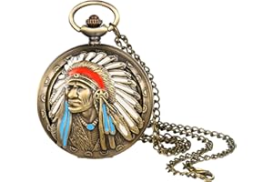 Lancardo Orologio da taschino, analogico, al quarzo, con collana, quadrante in bronzo, stile vintage, regalo di compleanno