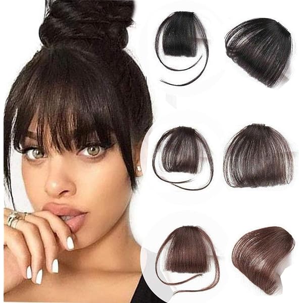 Clip-in-Pony Aus Echthaar-Imitat – Dunkelbraun, Hitzebeständig, Gebogener Schnitt | Pony-Haarspange Für Täglichen Style-Wechsel