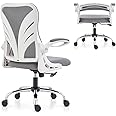 HOLLUDLE Ergonomic Office Chair with Foldable Backrest, Computer Desk Chair with Flip-up Armrests, Mesh Lumbar Support and Tilt Function Big and Tall Office Chair, White