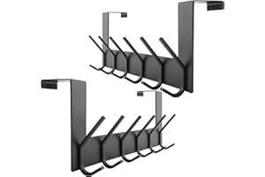 WEBI Perchero Puerta,Percha Puerta,Colgador Puerta,Gancho Puerta en con 6 Ganchos Dormitorio,Baño,4.5cm,Negro,2 paquetes