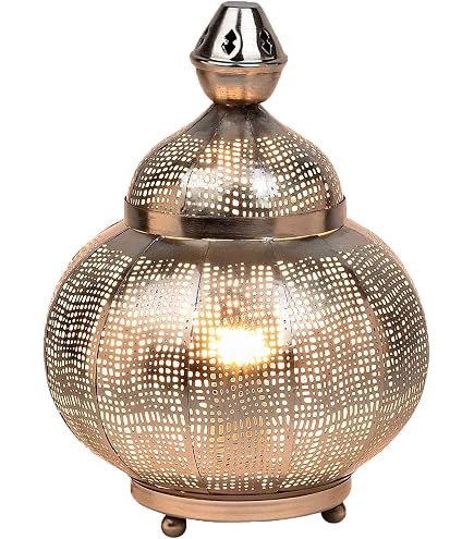 Marrakesch 2er Set Orientalische Tischlampen – 40 Cm Hohe Nachttischlampen Im Boho-Stil, Silber Metall Mit E27-Fassung