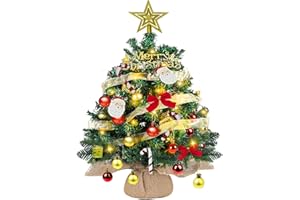 YEEGNAR Mini Weihnachtsbaum mit Beleuchtung LED 60cm, Kleiner Tisch Weihnachtsbaum mit Kiefernzapfen Geschmückt, Künstlicher Baum mit Dekorativem Schnee Kiefer für Küche/Wohnstube/Kinderzimmer/Büro Deko