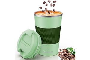 Thermobecher Isolierbecher, MOMSIV 13oz/380ml Rutschfest Edelstahl Travel Mug, Kaffeebecher aus Doppelwandig isoliert Vakuum auslaufsicher Reisebecher mit Deckel Kaffee-to-go Becher, Grün