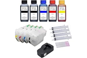 Inkpro Lot de 4 cartouches d'encre rechargeables LC-3219 XL avec jetons + adaptateur de puce + 500 ml d'encre de recharge pour MFC-J5330, J5335, J5730, J5830, J5930, J6530, J6535, J6730, J6930, J6935